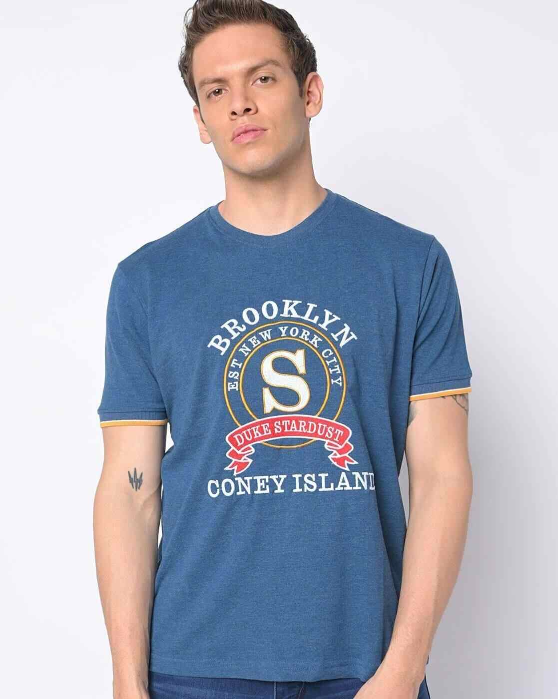 DUKE | Slim Fit Round-Neck T-shirt with Typographic Embroidery|1