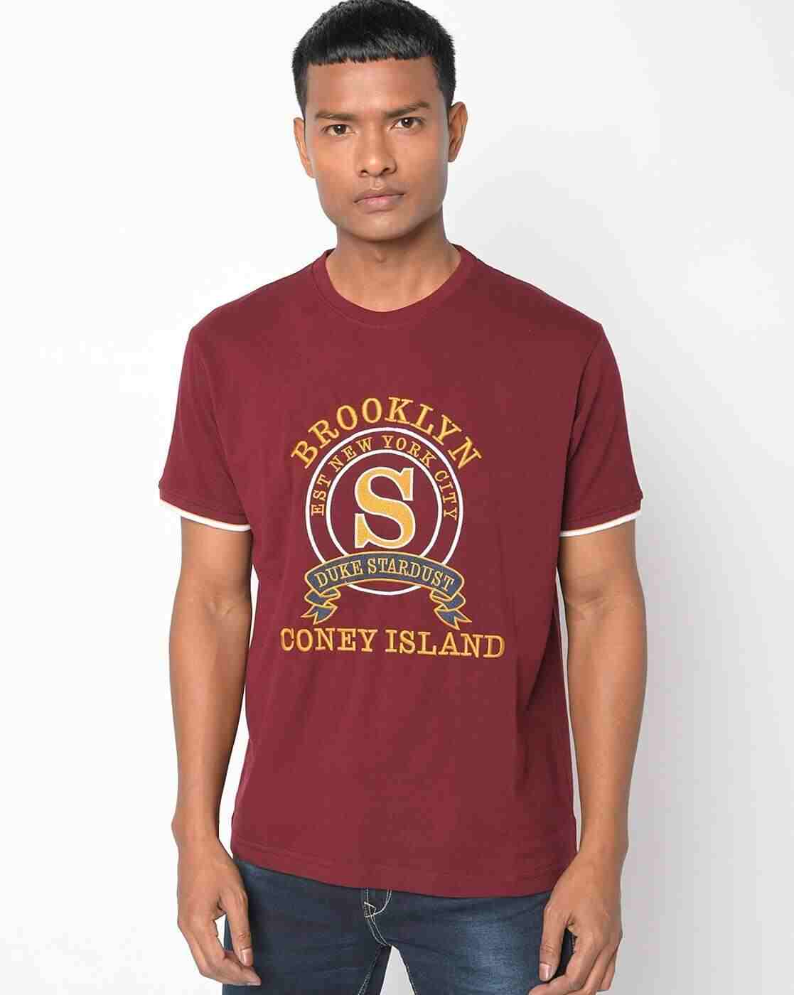 Slim Fit Round-Neck T-shirt with Typographic Embroidery