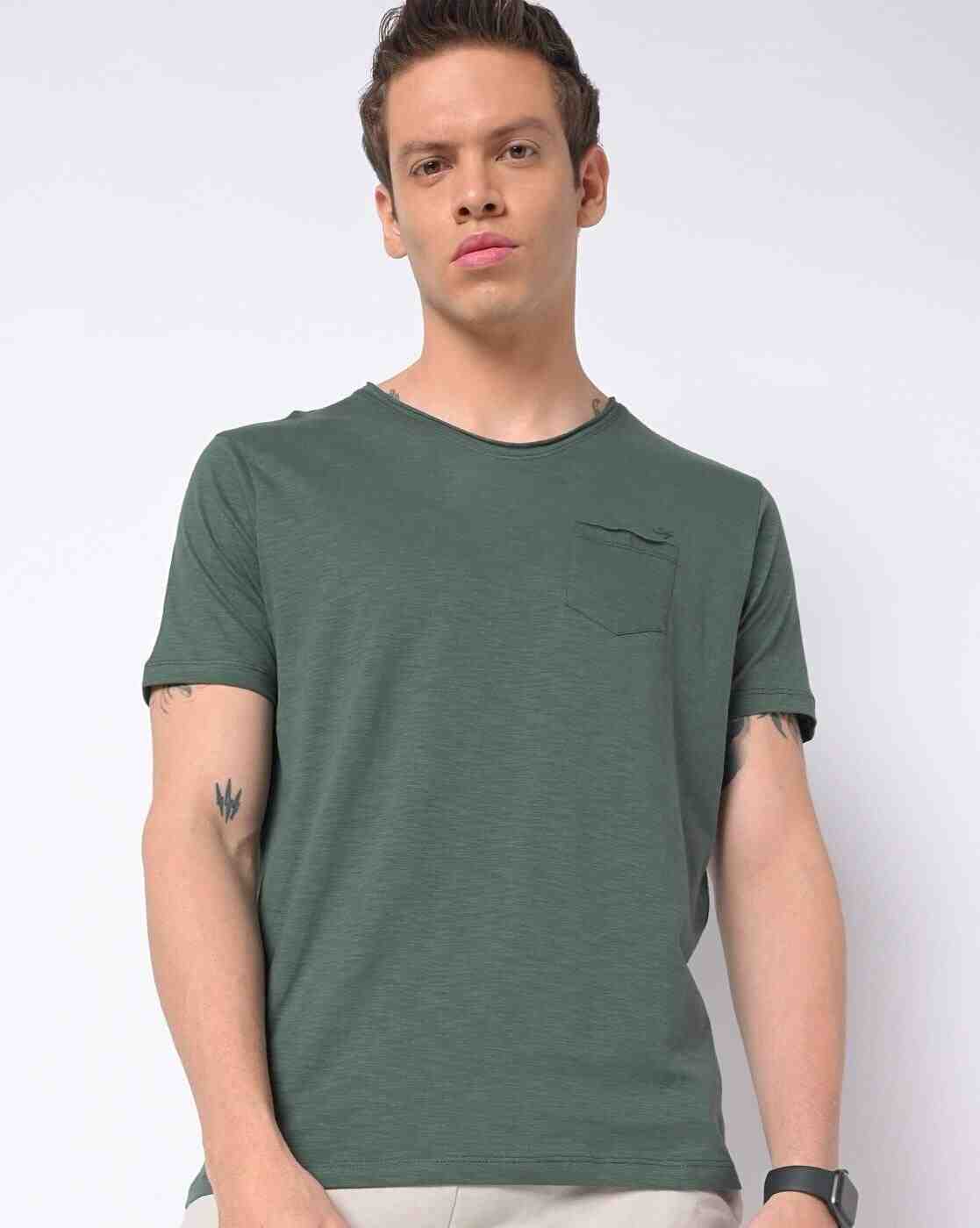 Slim Fit V-neck T-shirt with Patch Pocket