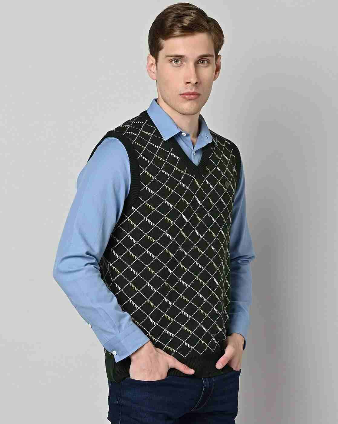 DUKE | Checked Knit V-Neck Sweater|0