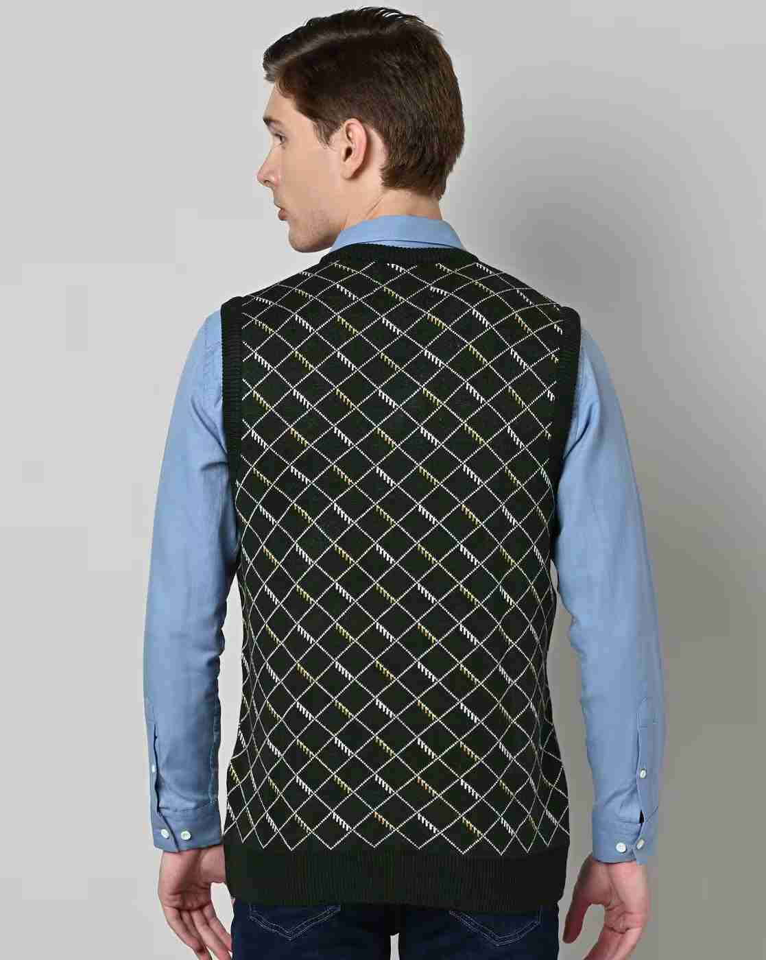 DUKE | Checked Knit V-Neck Sweater|2