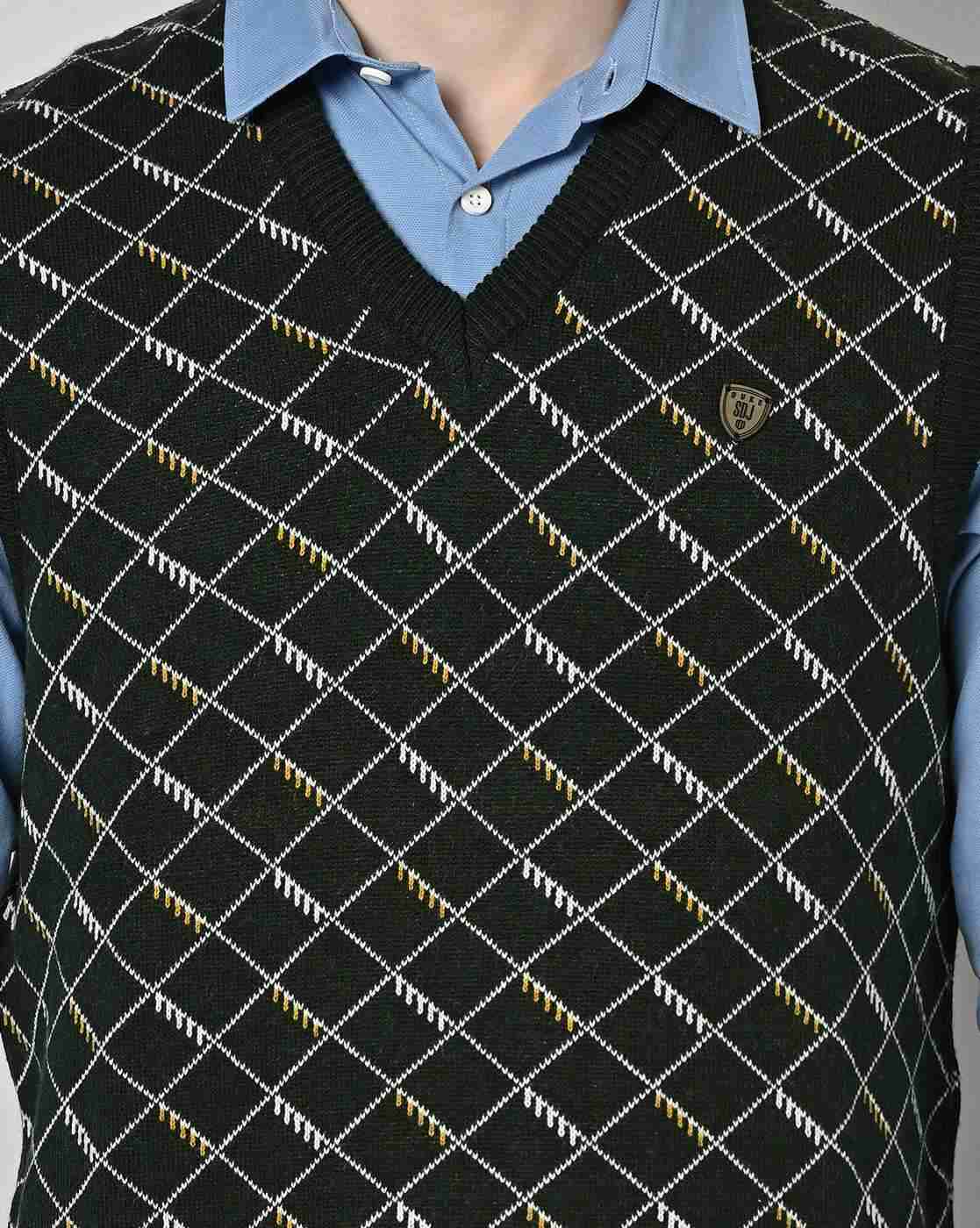 DUKE | Checked Knit V-Neck Sweater|3