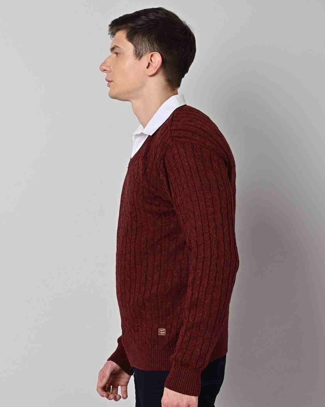 DUKE | Cable-Knit Regular Fit V-Neck Pullover|1