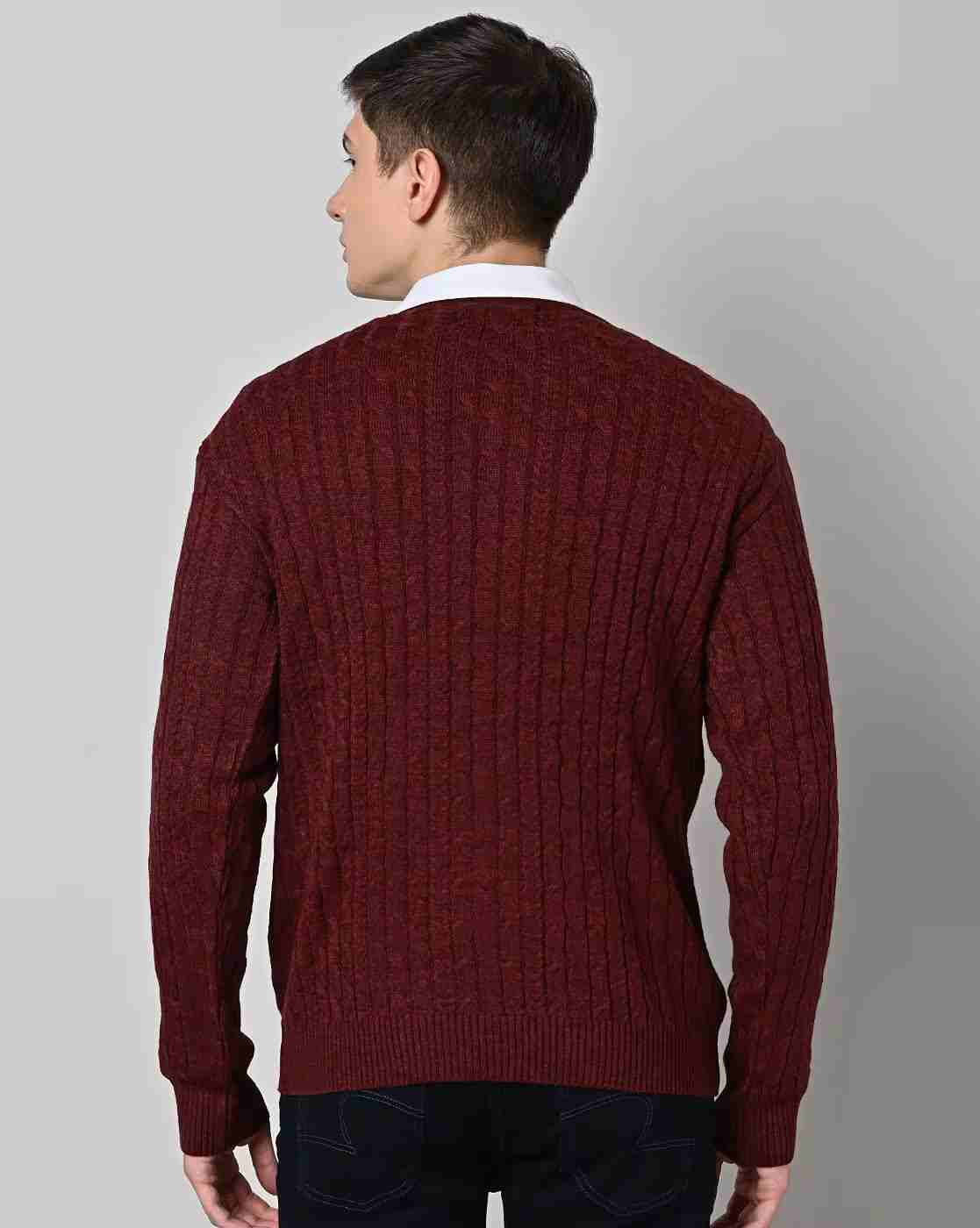 DUKE | Cable-Knit Regular Fit V-Neck Pullover|2