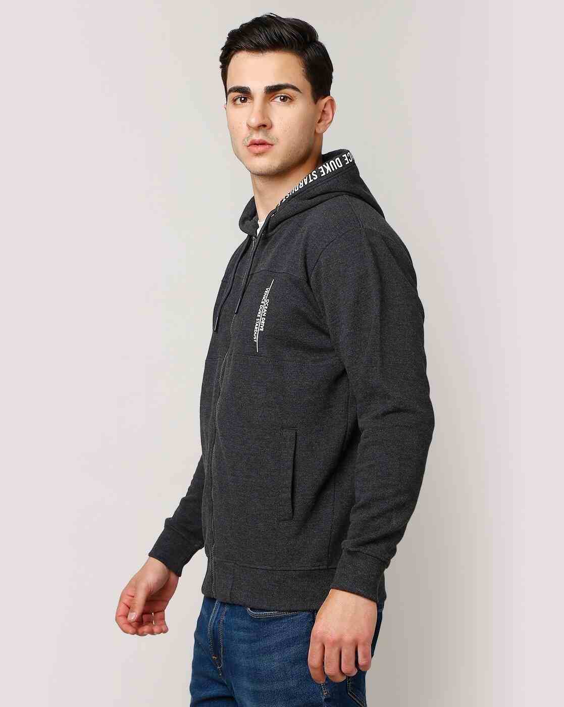 DUKE | Men Heathered Zip-Front Regular Fit Hoodie|1