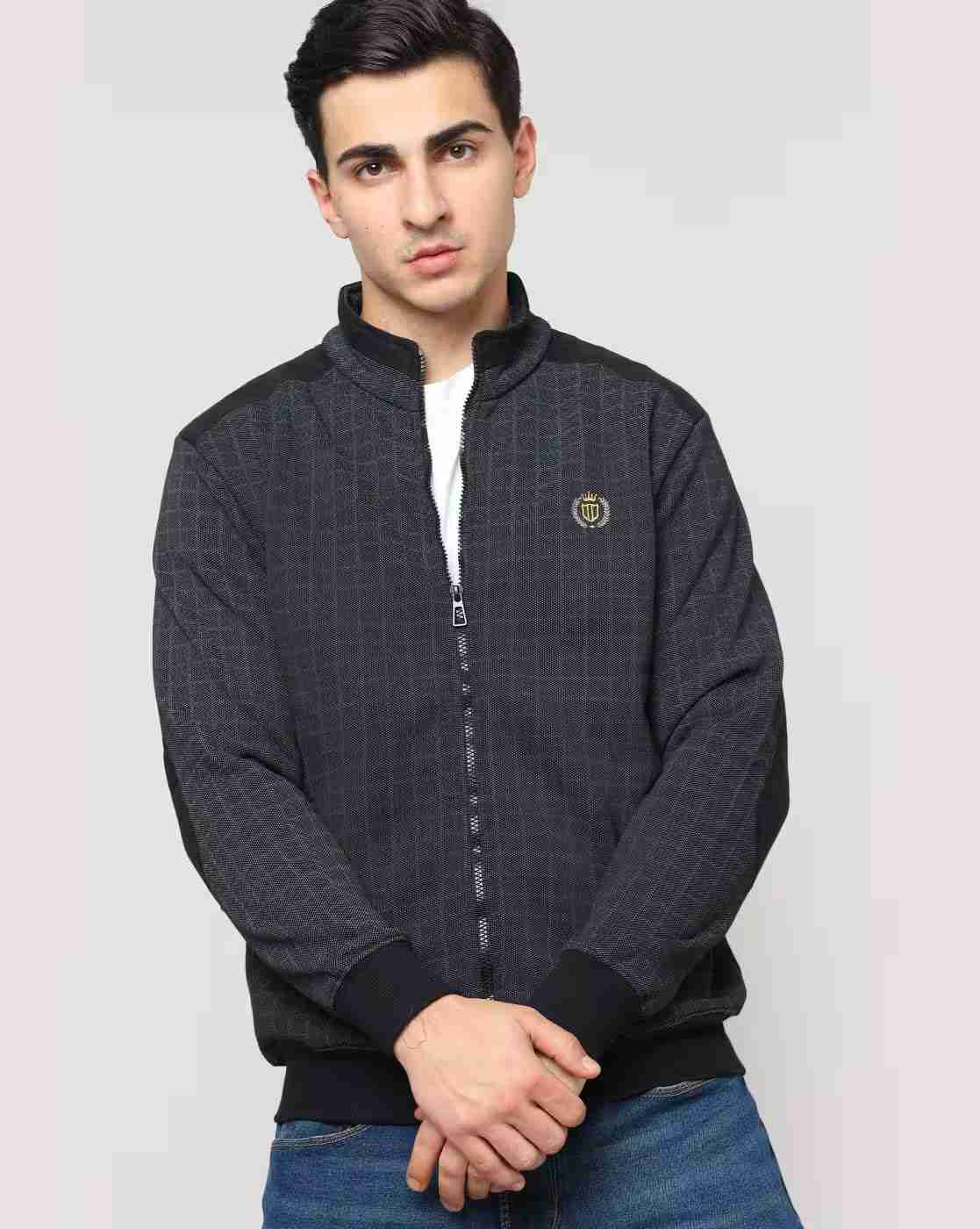 Checked Zip-Front Regular Fit Sweatshirt