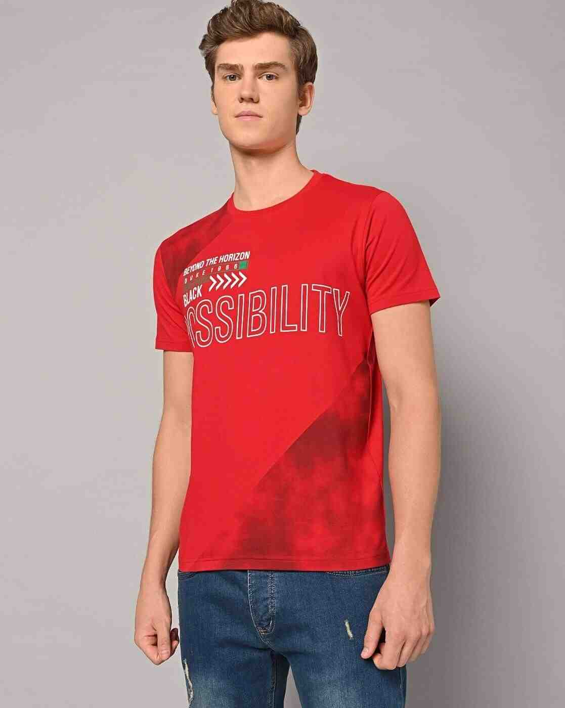DUKE | Slim Fit Typographic Print Crew-Neck T-Shirt|0