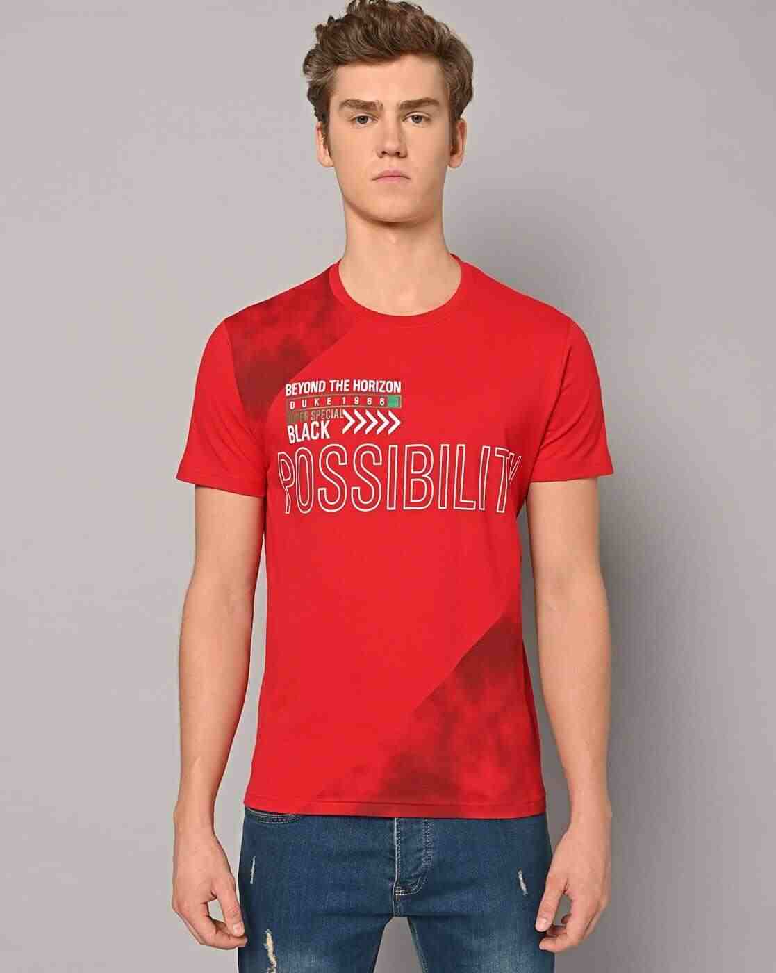 DUKE | Slim Fit Typographic Print Crew-Neck T-Shirt|1