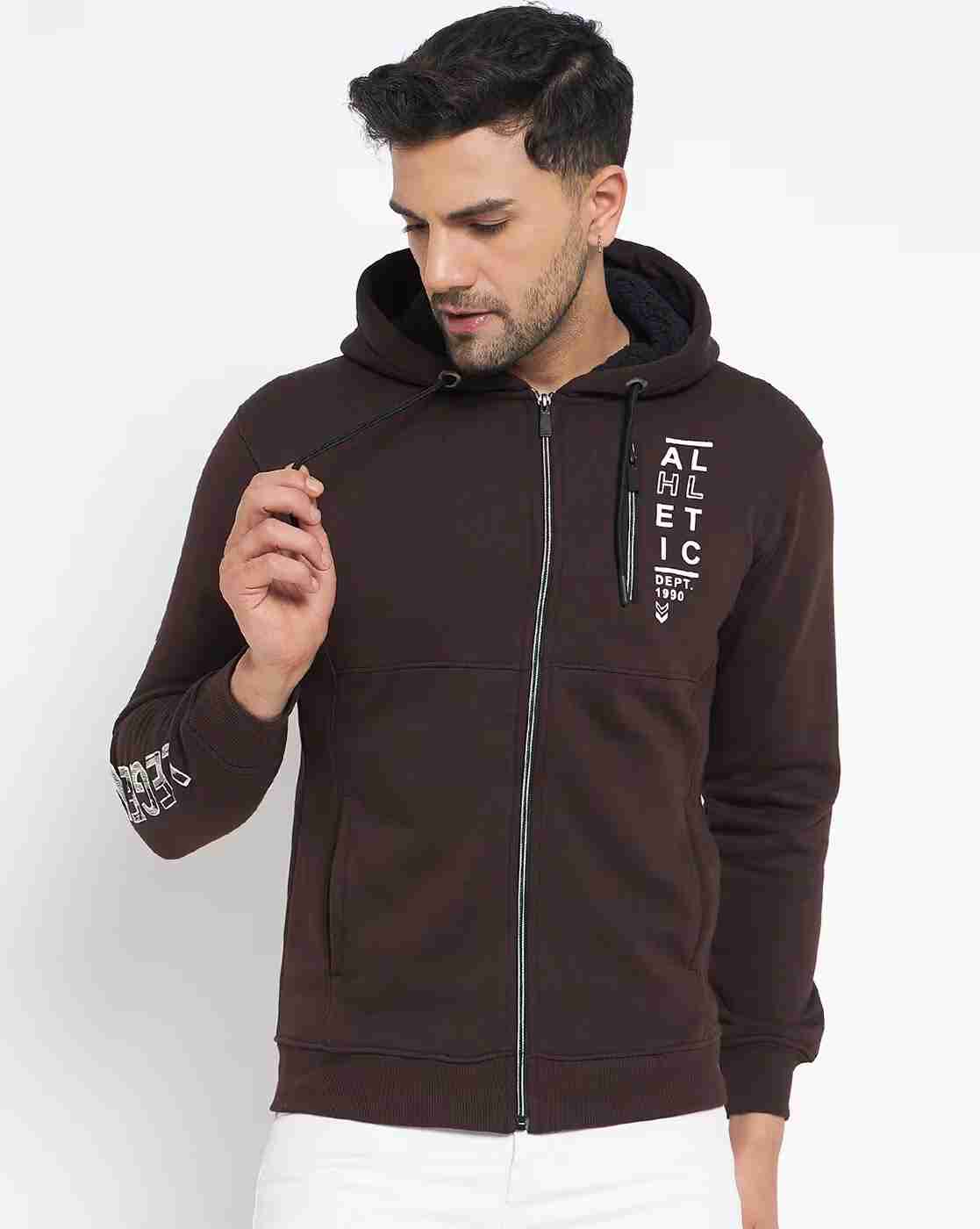 Men Typographic Print Slim Fit Zip-Front Hoodie
