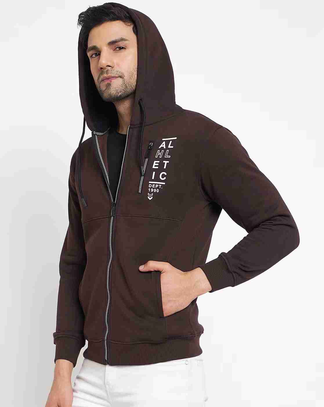 DUKE | Men Typographic Print Slim Fit Zip-Front Hoodie