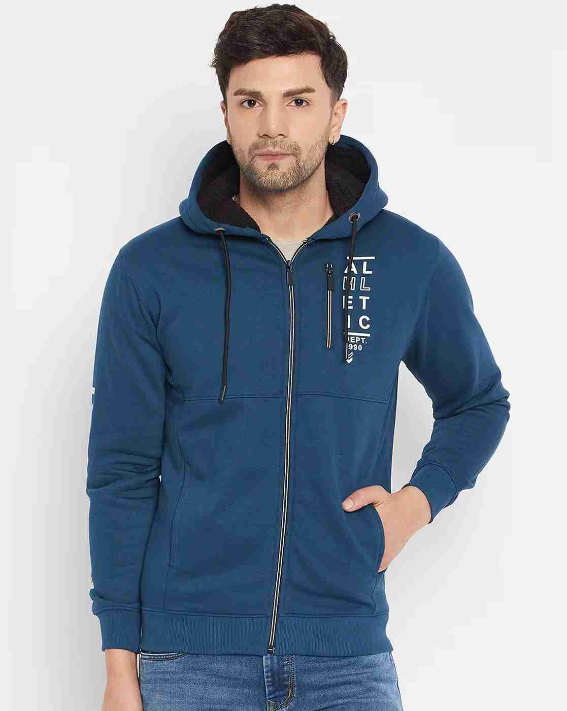 Men Typographic Print Slim Fit Zip-Front Hoodie
