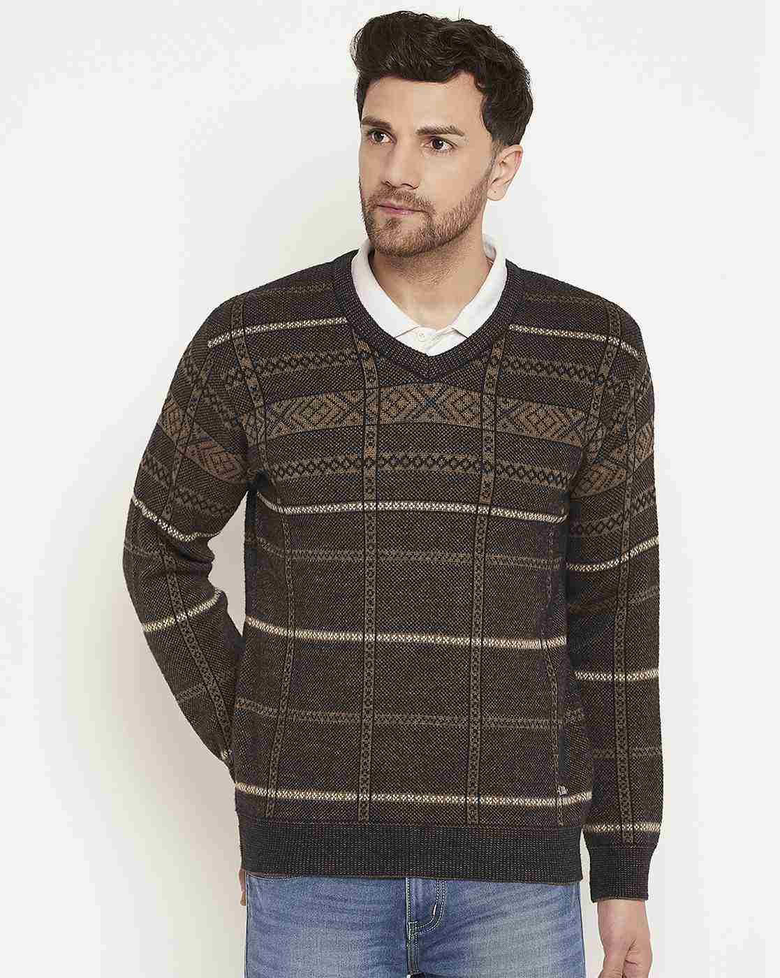 Men Pattern Knit Regular Fit Sweater