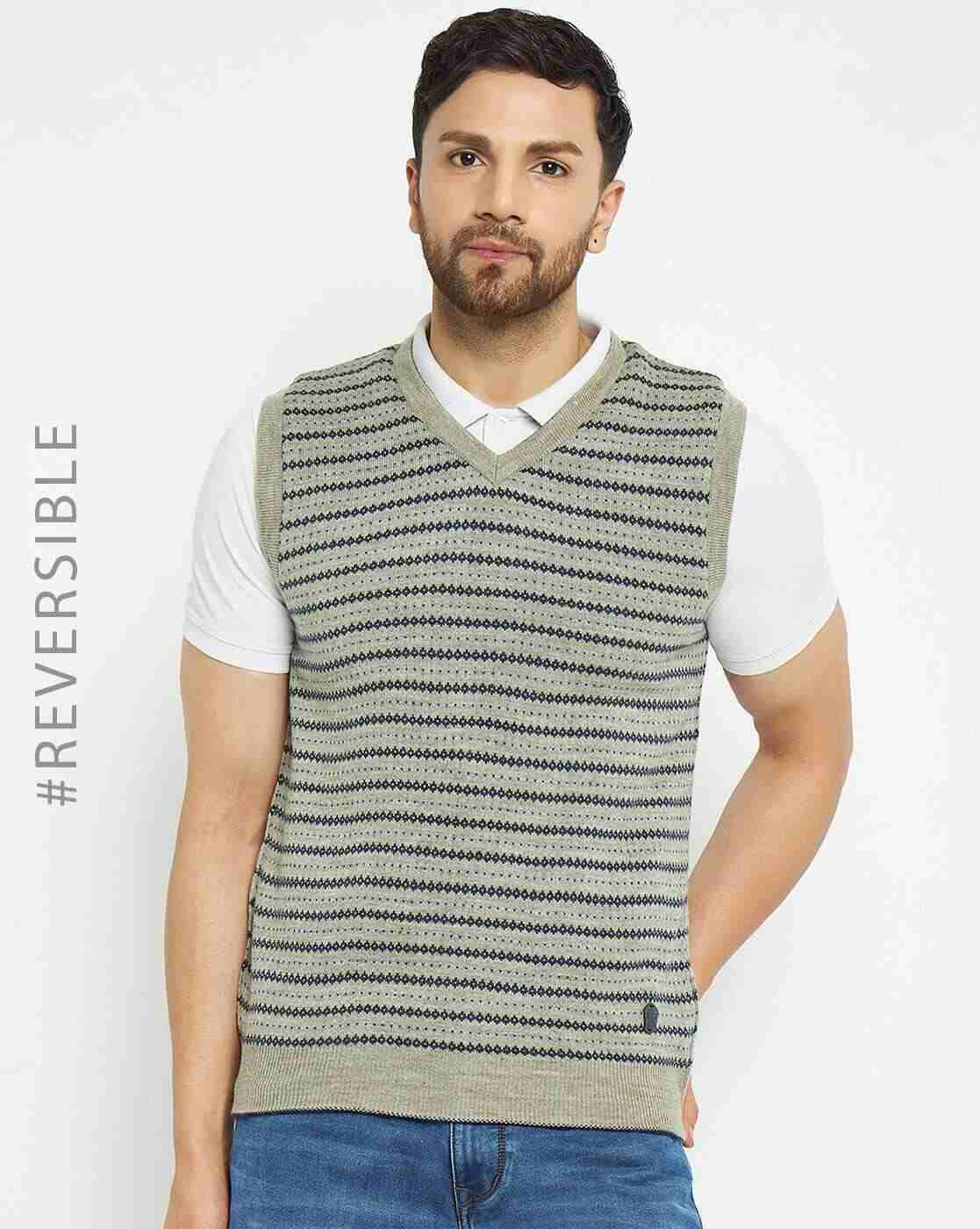 Men Stripe-Knit Sleeveless Sweater