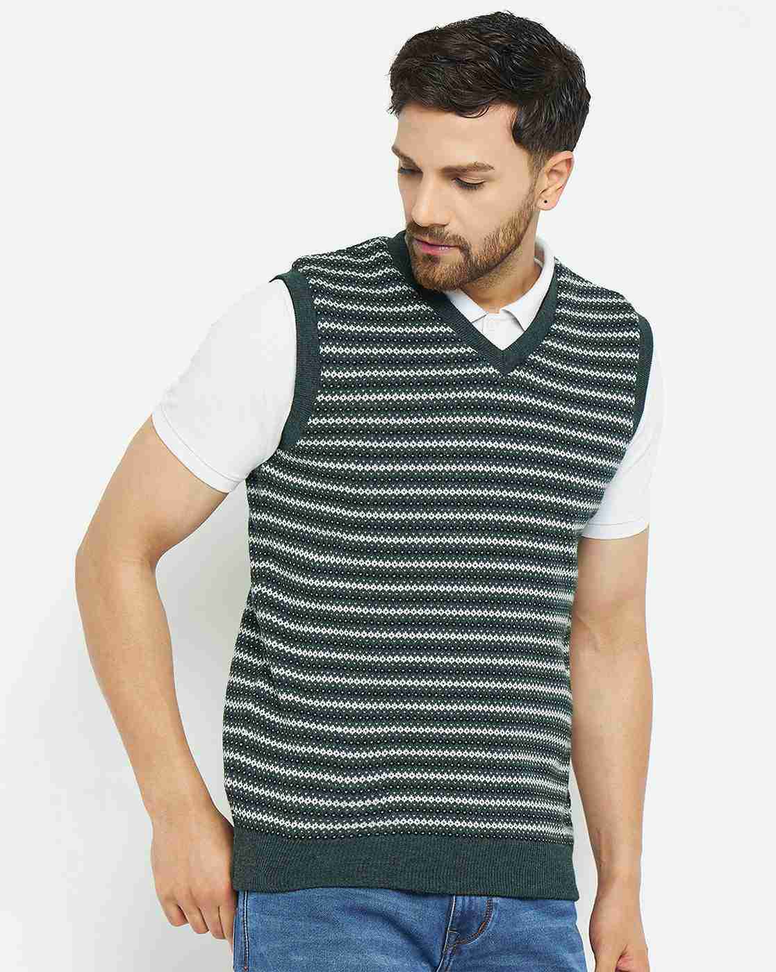 DUKE | Men Stripe-Knit Sleeveless Sweater|3
