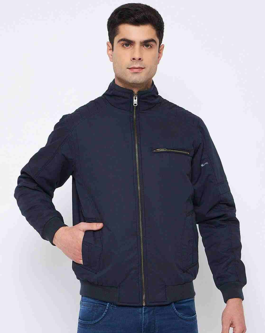 Men Slim Fit Bomber Jacket with Insert Pockets