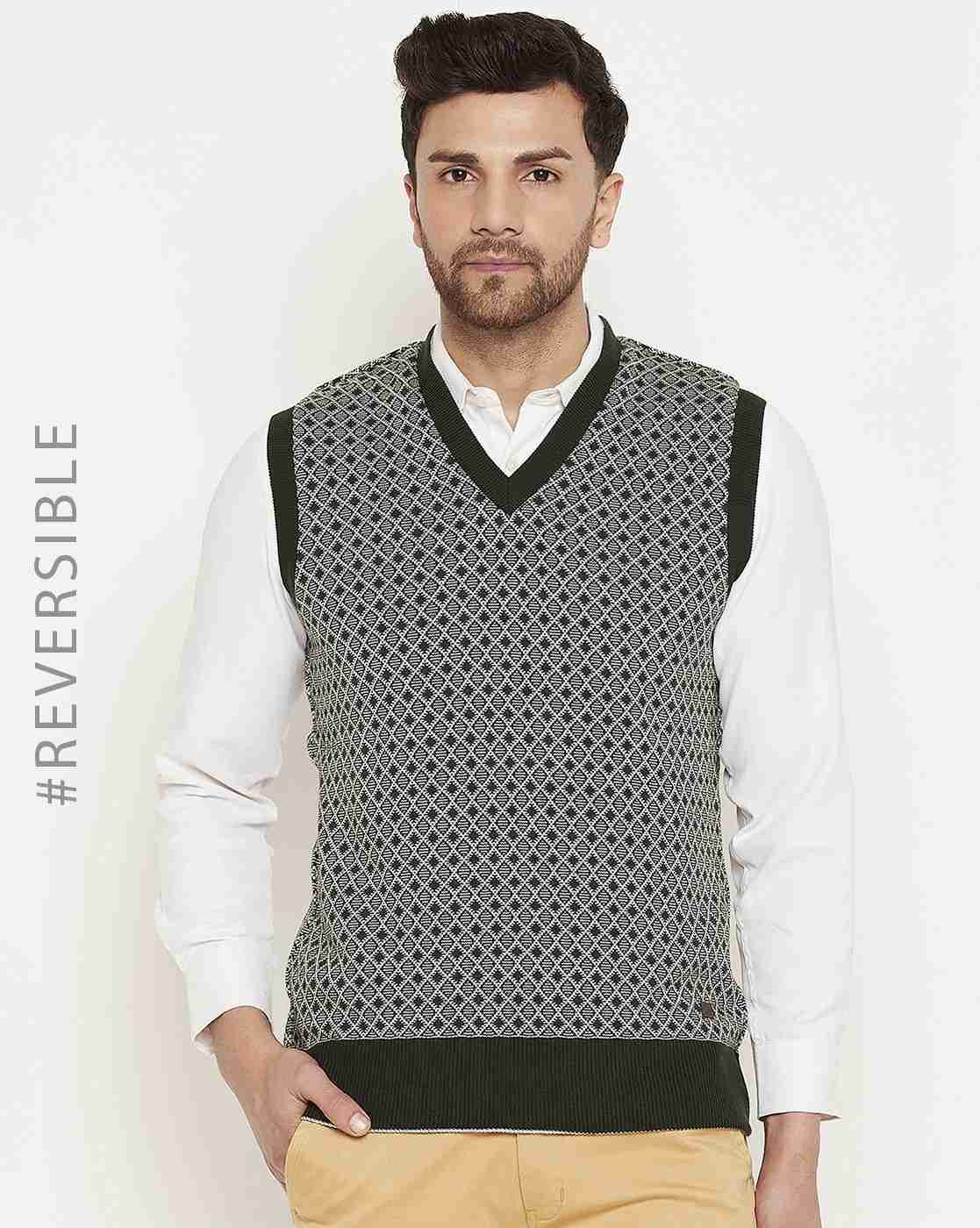 Men Geometric Knit Regular Fit Pullover