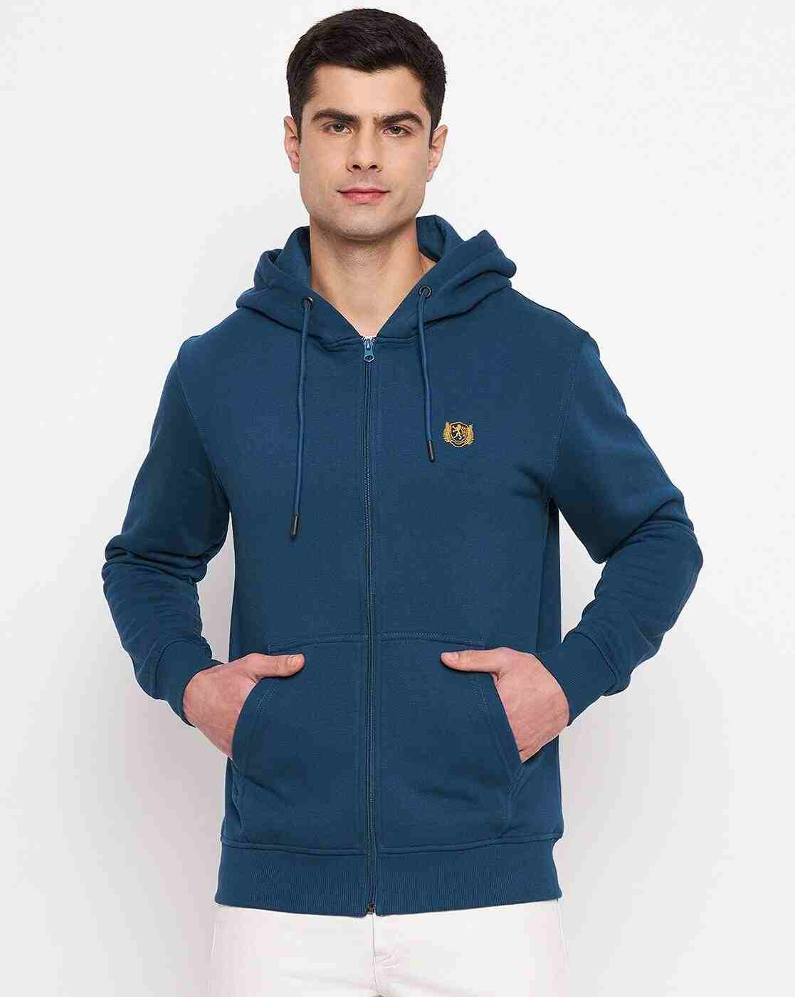 Men Slim Fit Hoodie with Split-Kangaroo Pockets