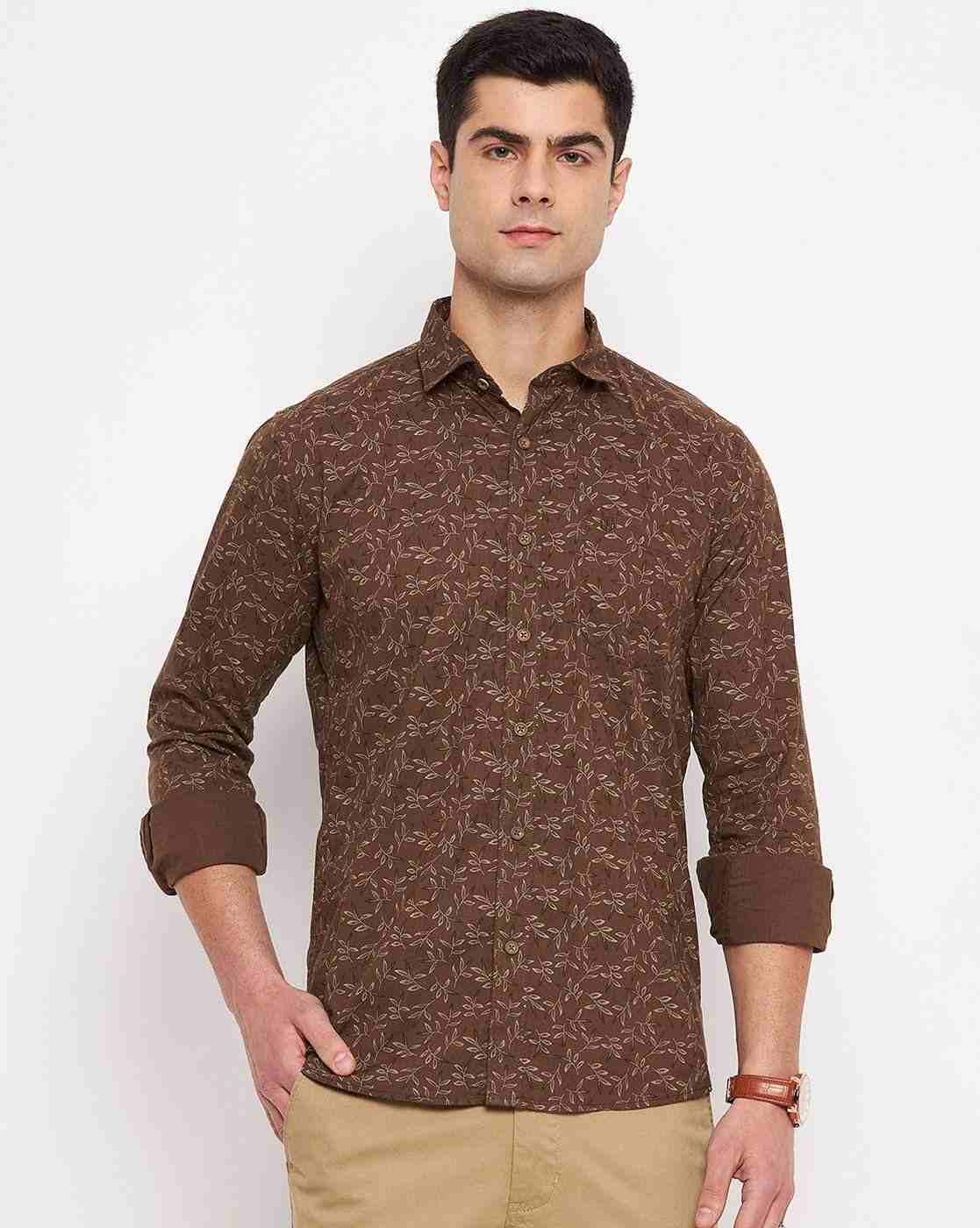 Men Leaf Print Slim Fit Shirt