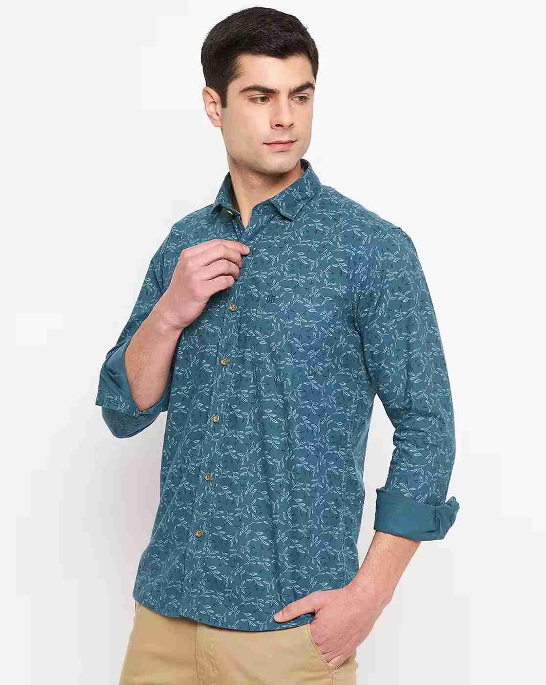 DUKE | Men Leaf Print Slim Fit Shirt|1