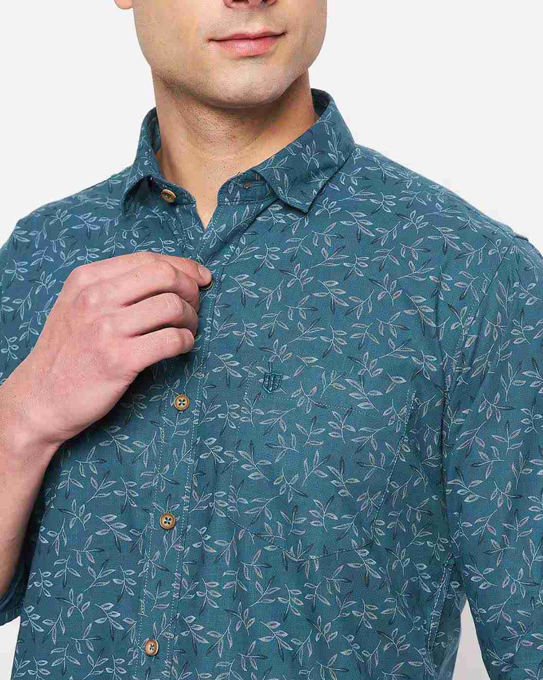 DUKE | Men Leaf Print Slim Fit Shirt|5