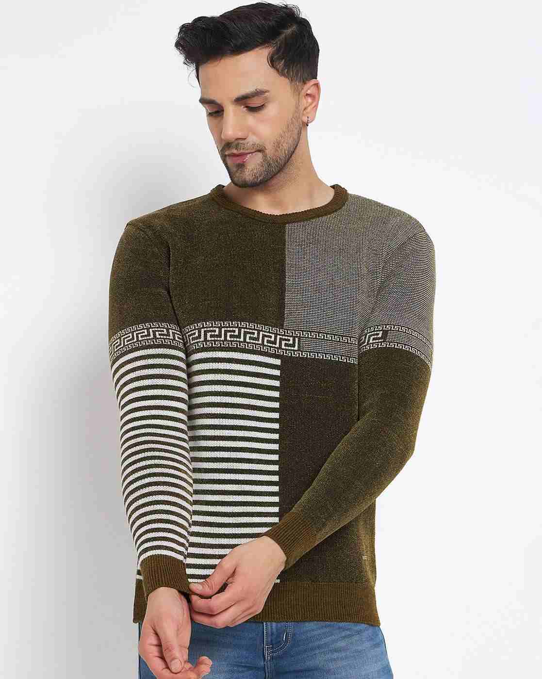 Men Colourblock Regular Fit Crew-Neck Pullover