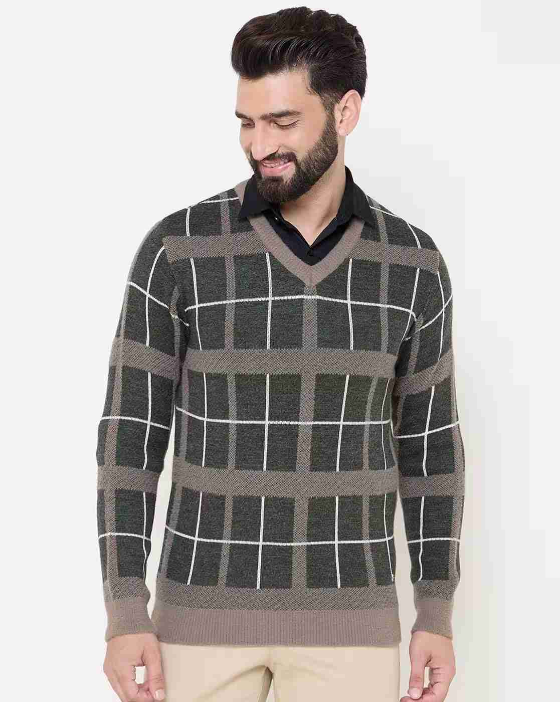 DUKE | Men Checked Regular Fit V-Neck Pullover|0