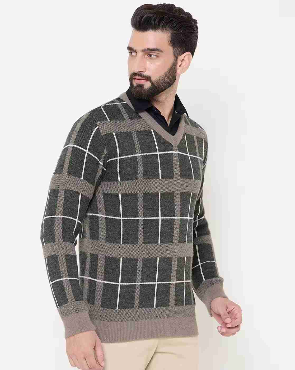 DUKE | Men Checked Regular Fit V-Neck Pullover|2