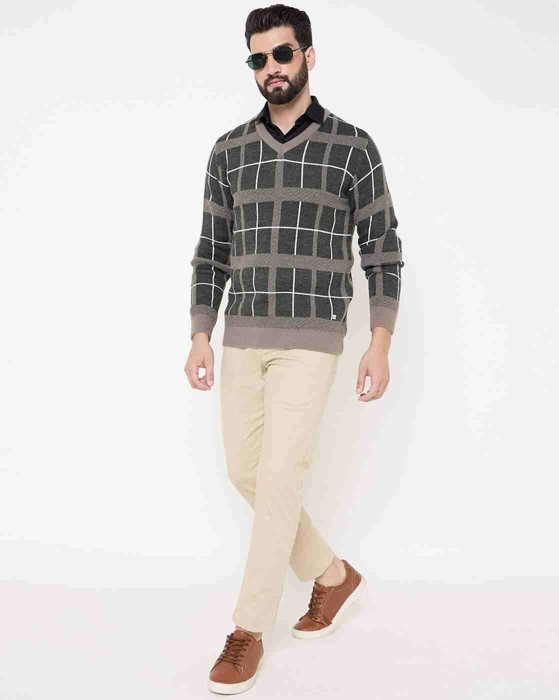 DUKE | Men Checked Regular Fit V-Neck Pullover|5