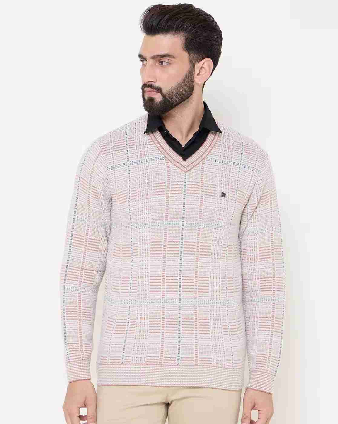 DUKE | Men Checked Regular Fit V-Neck Sweater|0