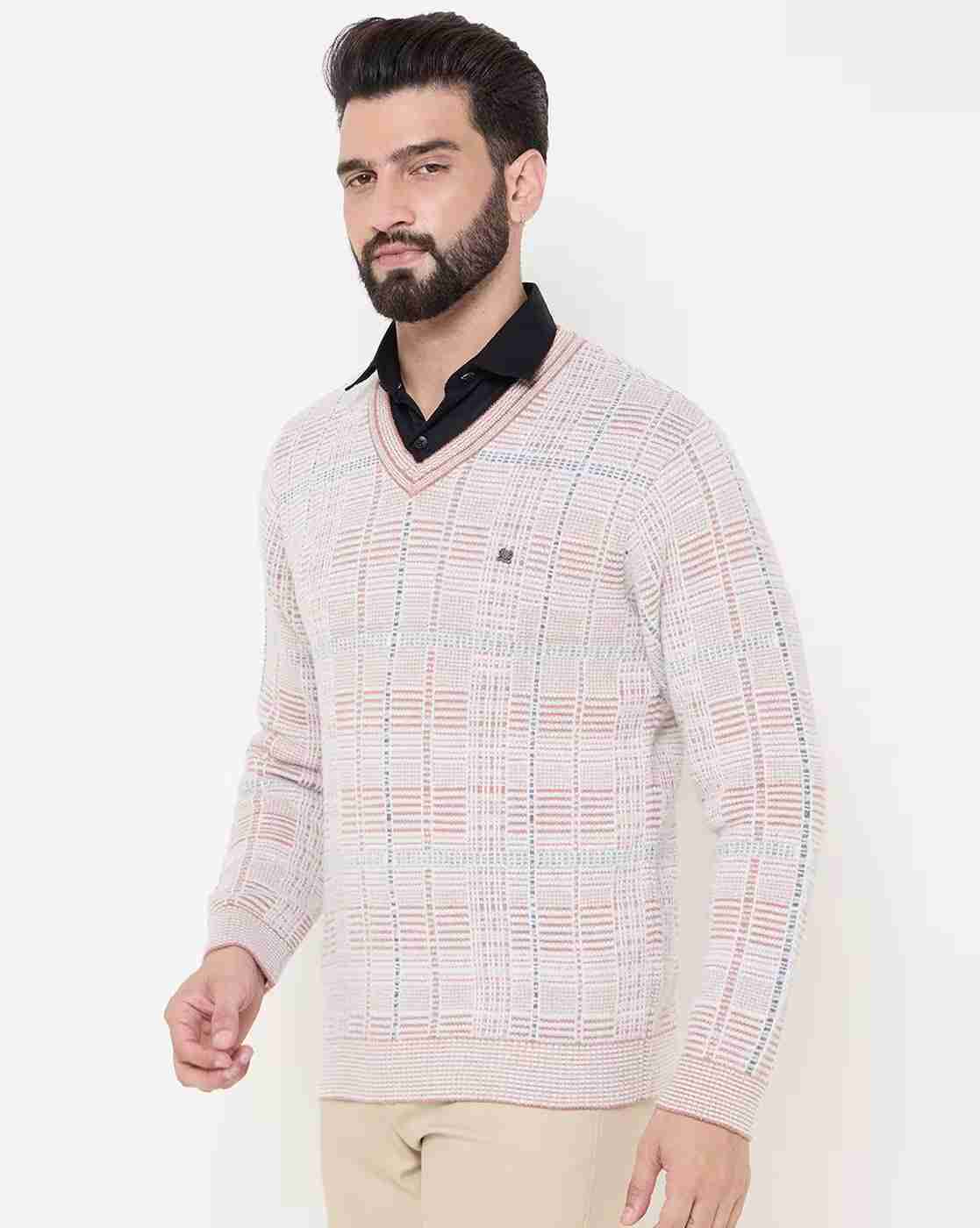 DUKE | Men Checked Regular Fit V-Neck Sweater|1