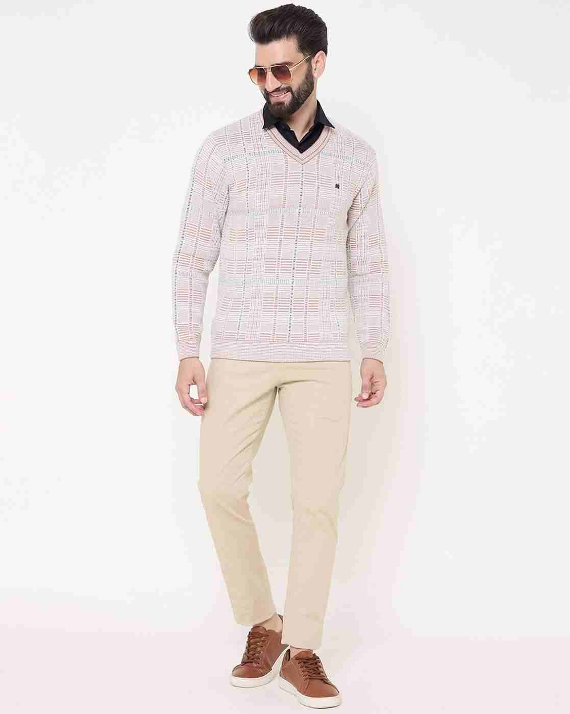 DUKE | Men Checked Regular Fit V-Neck Sweater|5