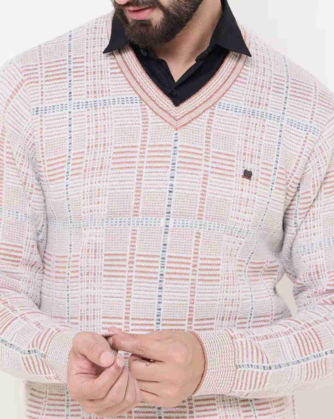 DUKE | Men Checked Regular Fit V-Neck Sweater|6