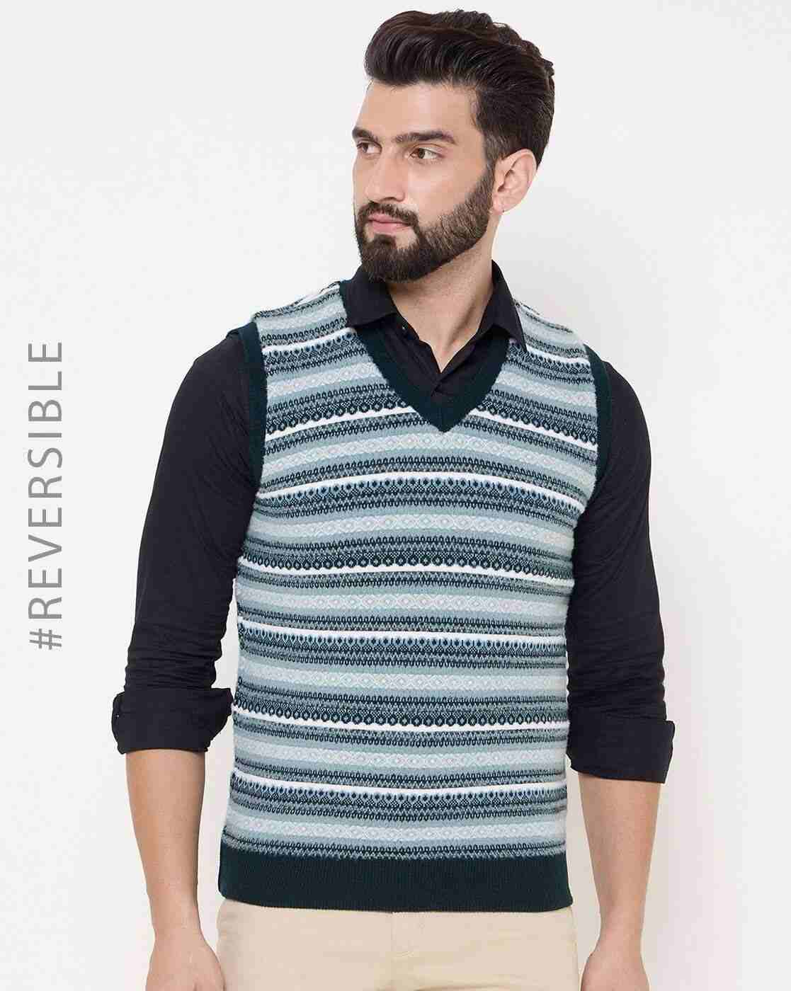 Men Knitted Regular Fit Reversible Pullover