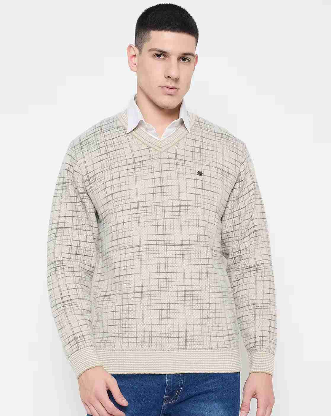 DUKE | Men Checked Regular Fit V-Neck Sweater|0