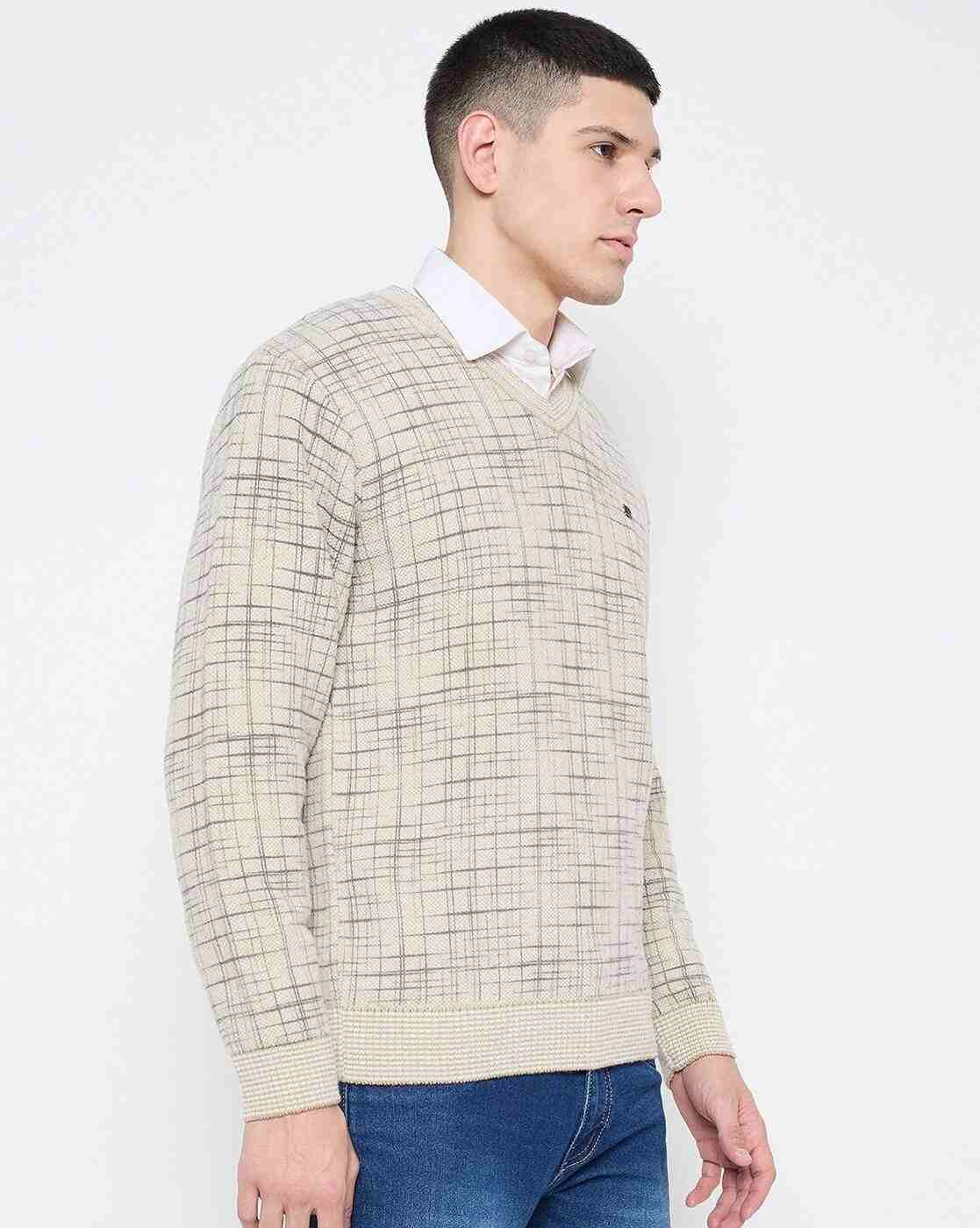 DUKE | Men Checked Regular Fit V-Neck Sweater|2