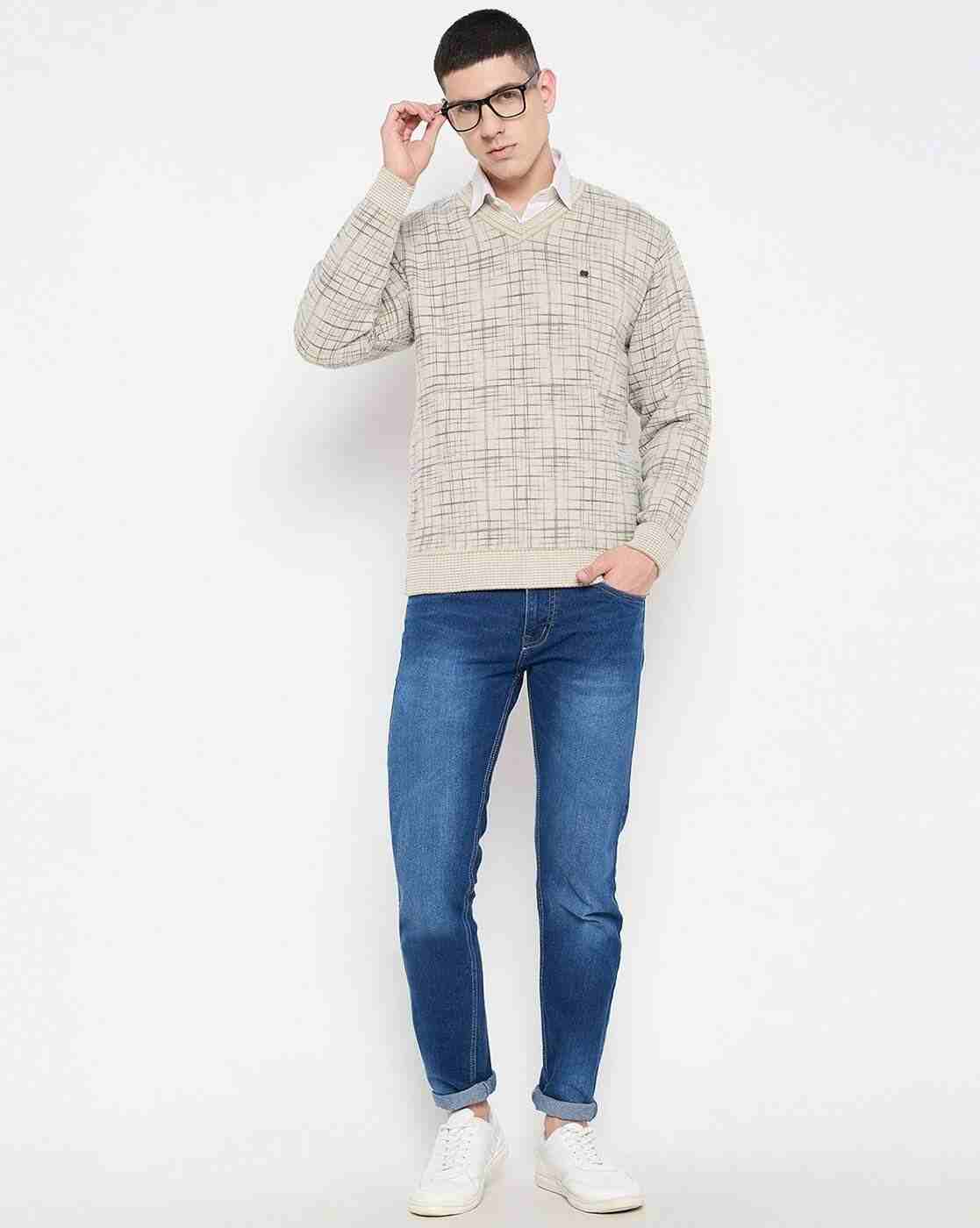 DUKE | Men Checked Regular Fit V-Neck Sweater|5