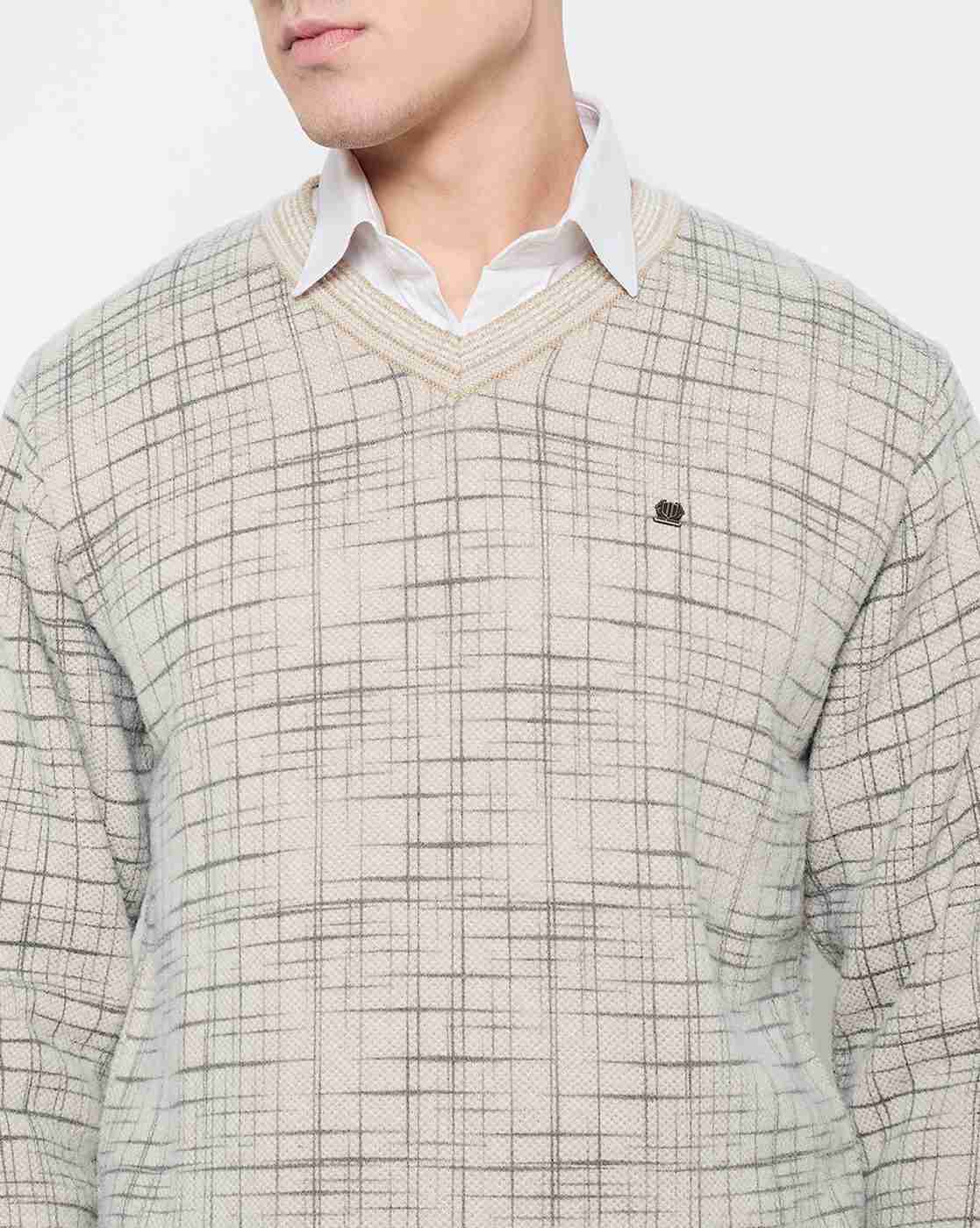 DUKE | Men Checked Regular Fit V-Neck Sweater|6