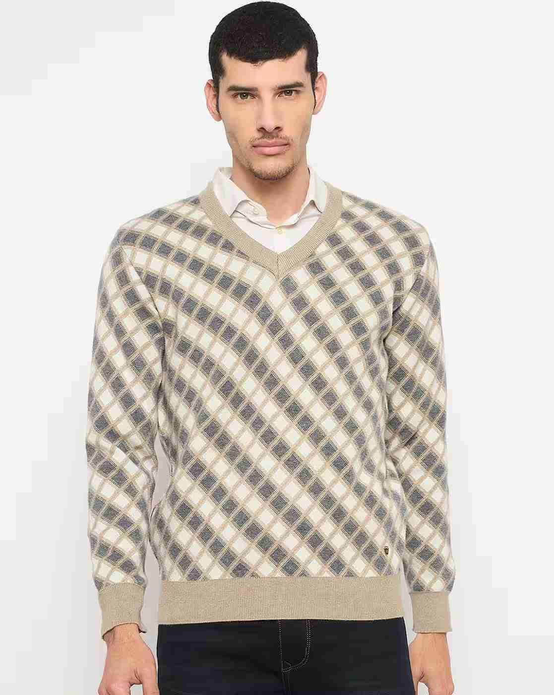 Men Checked Regular Fit Pullover