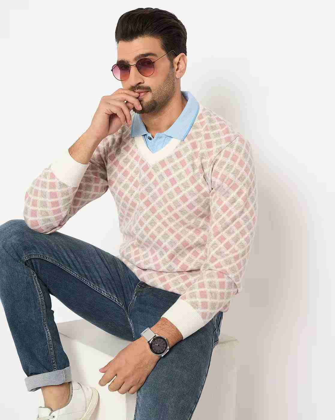 DUKE | Men Checked Regular Fit Pullover|4