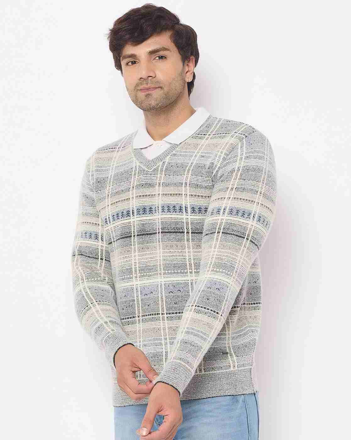 DUKE | Men Striped Regular Fit V-Neck Sweater|1