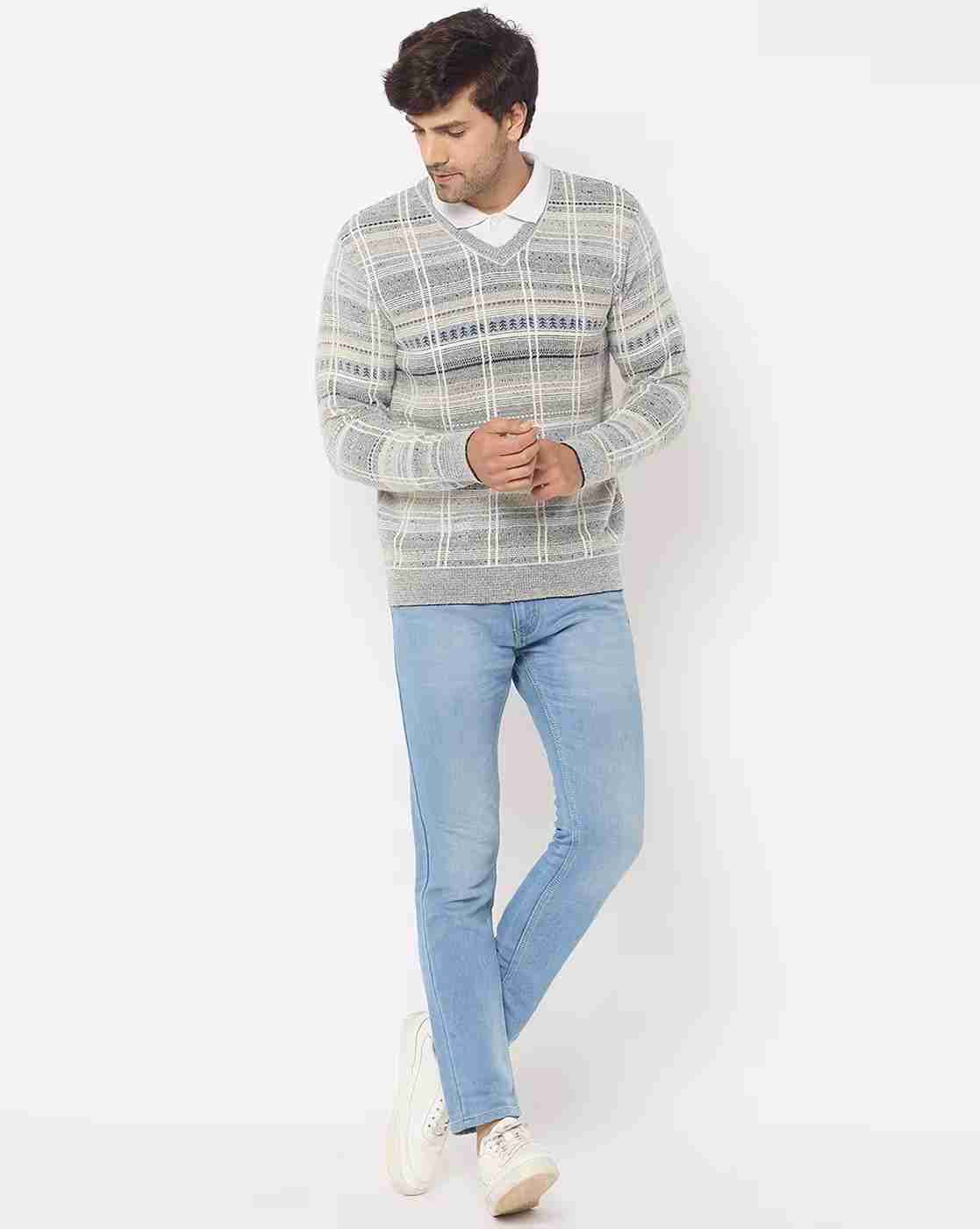 DUKE | Men Striped Regular Fit V-Neck Sweater|5