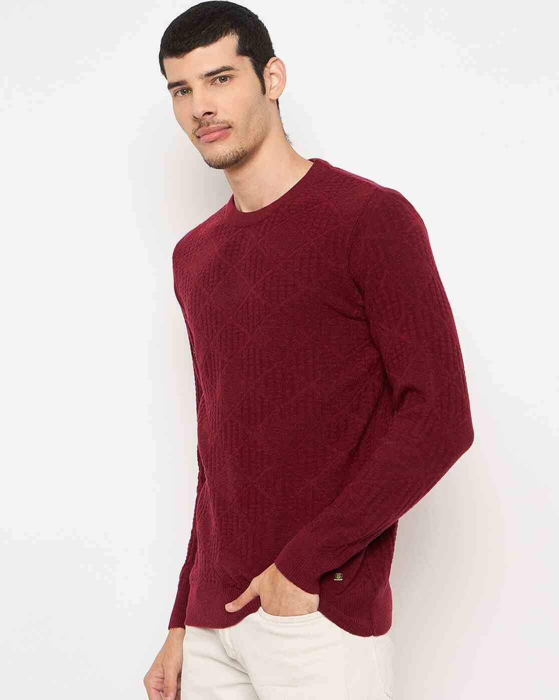 DUKE | Men Checked Regular Fit Crew-Neck Pullover|1