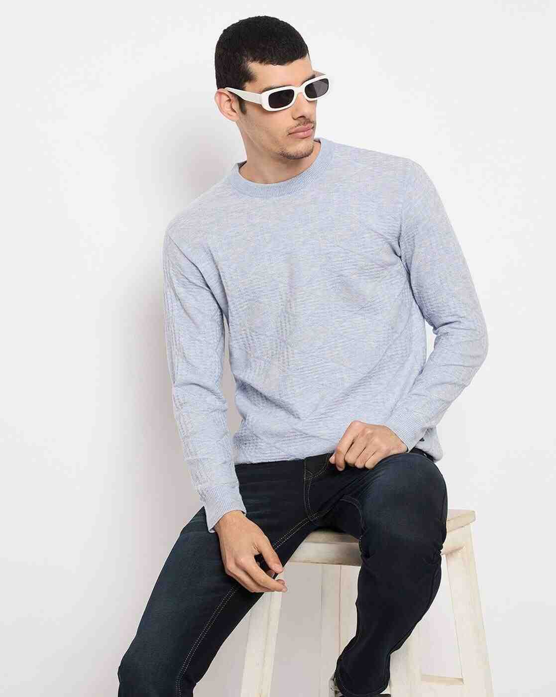 DUKE | Men Checked Regular Fit Crew-Neck Pullover|4