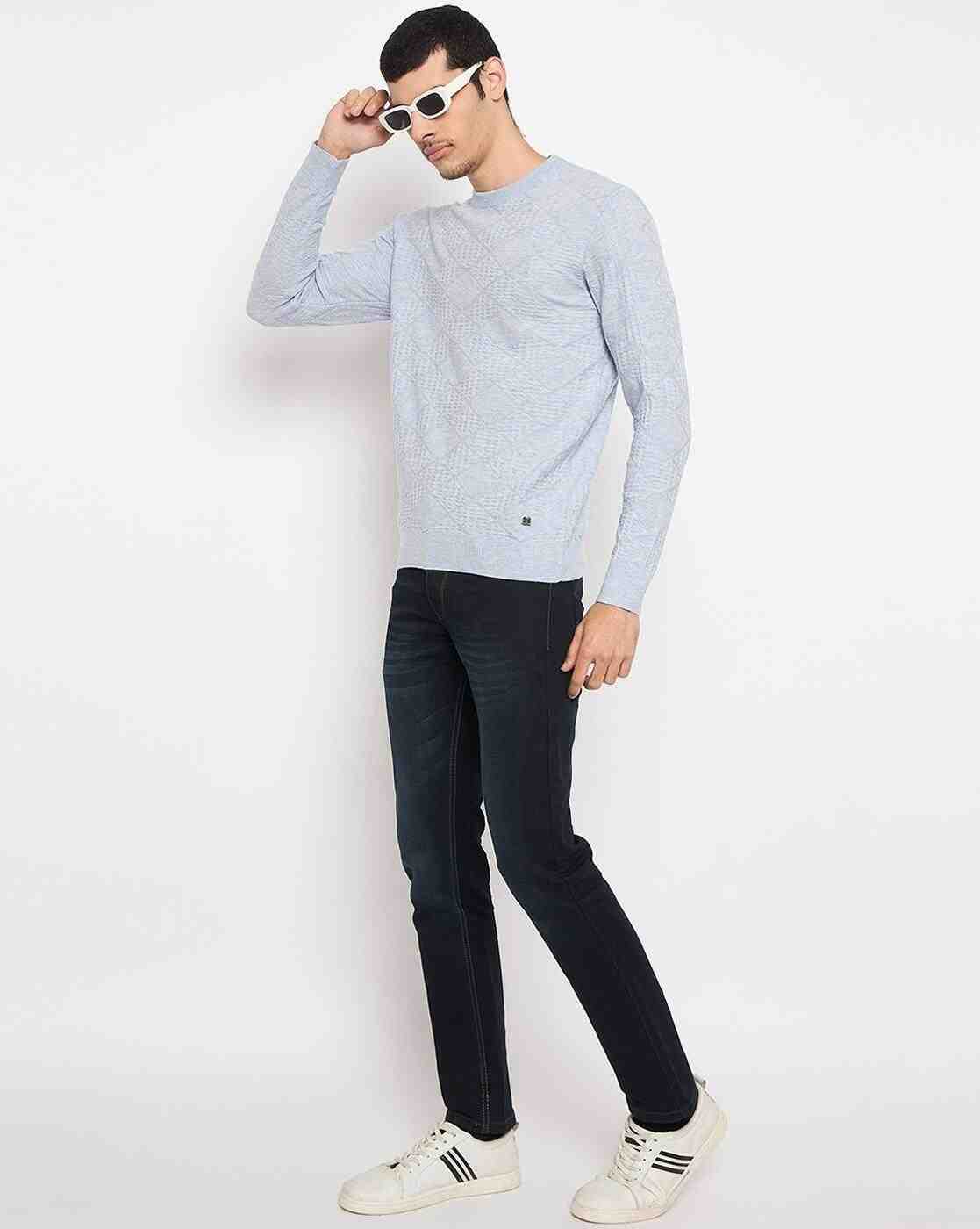 DUKE | Men Checked Regular Fit Crew-Neck Pullover|5