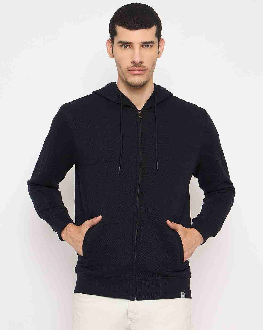 Men Typographic Print Slim Fit Zip-Front Hoodie