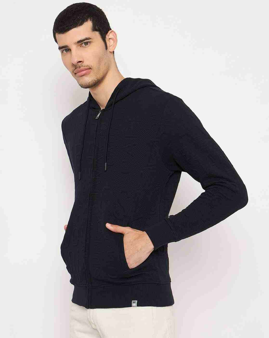 DUKE | Men Typographic Print Slim Fit Zip-Front Hoodie|1