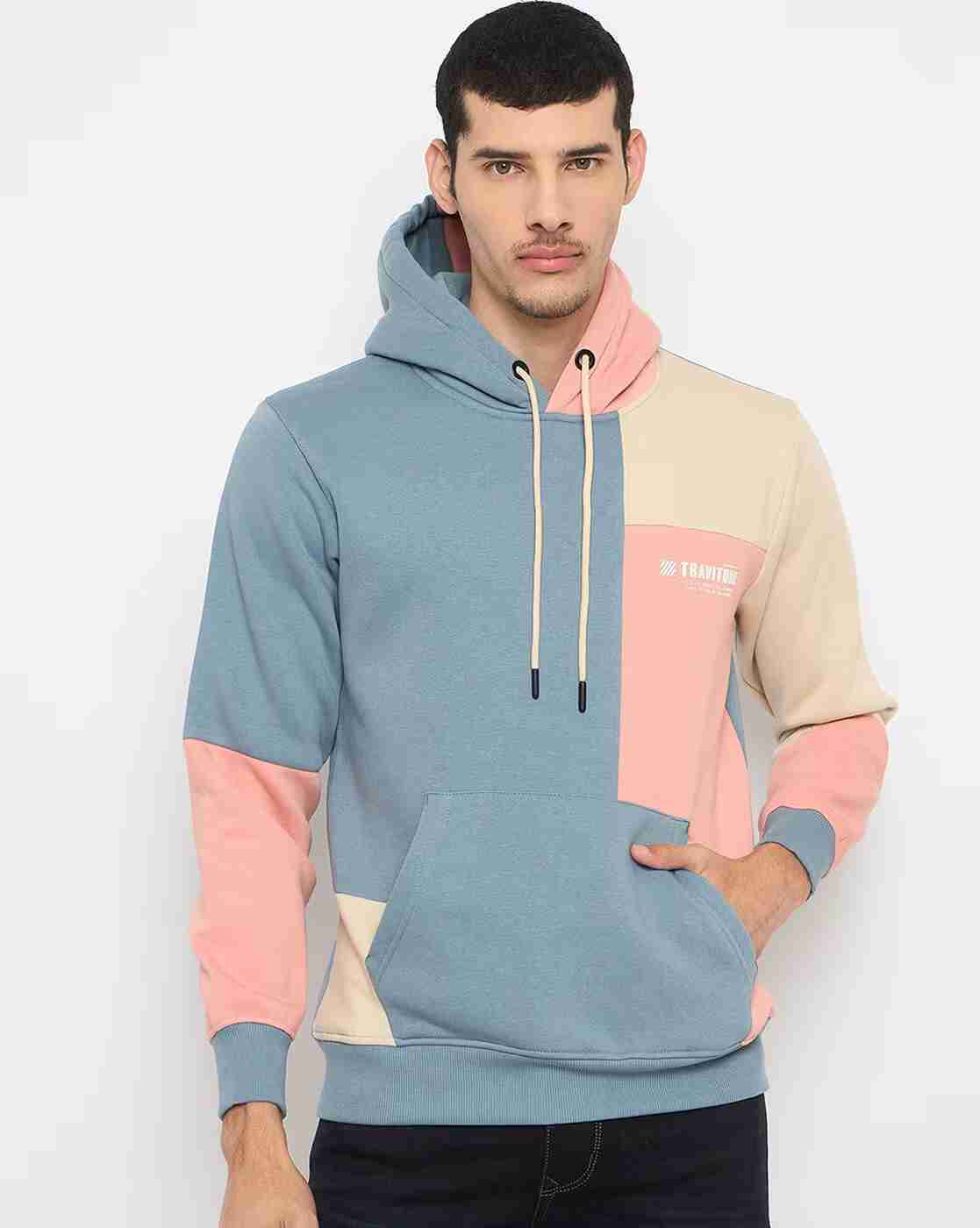 Men Colourblock Regular Fit Hoodie with Kangaroo Pocket