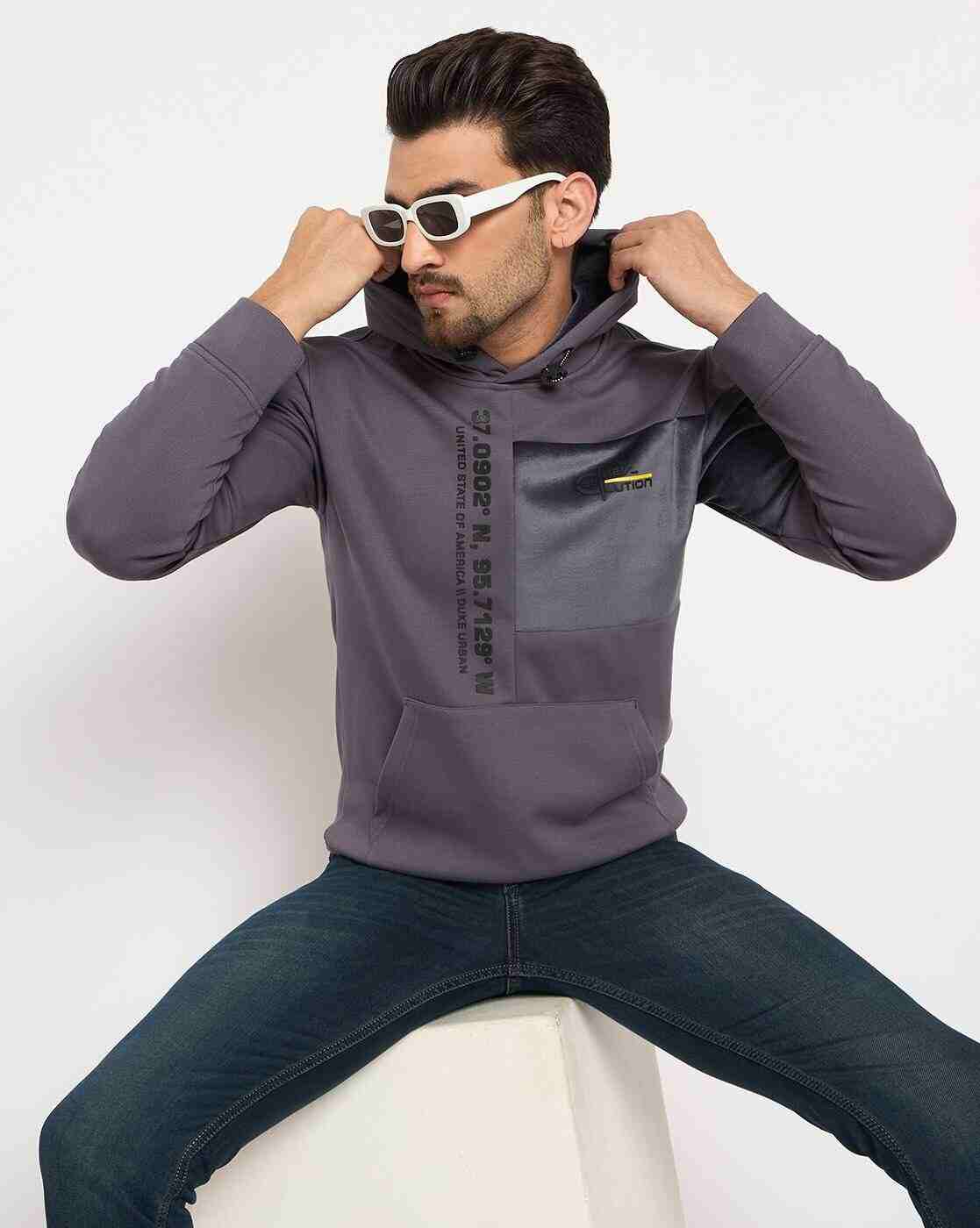 DUKE | Men Typographic Print Regular Fit Hoodie|4