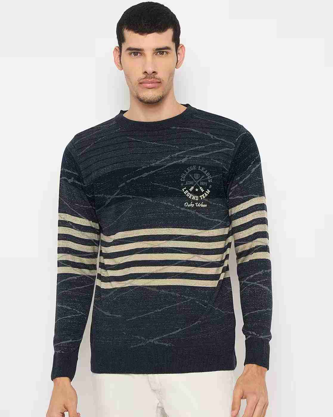 Men Striped Regular Fit Crew-Neck Pullover