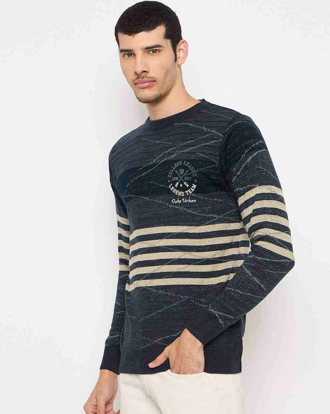 DUKE | Men Striped Regular Fit Crew-Neck Pullover|1